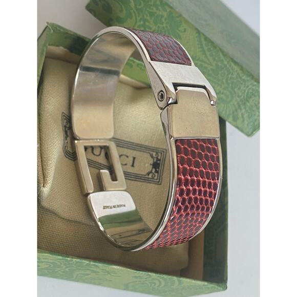 GUCCI G Logo burgundy  Leather Bangle Bracelet 8" - Picture 3 of 6
